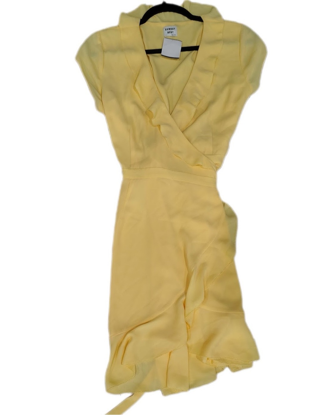 Aritzia Lemon Yellow Ruffle Wrap Midi Dress